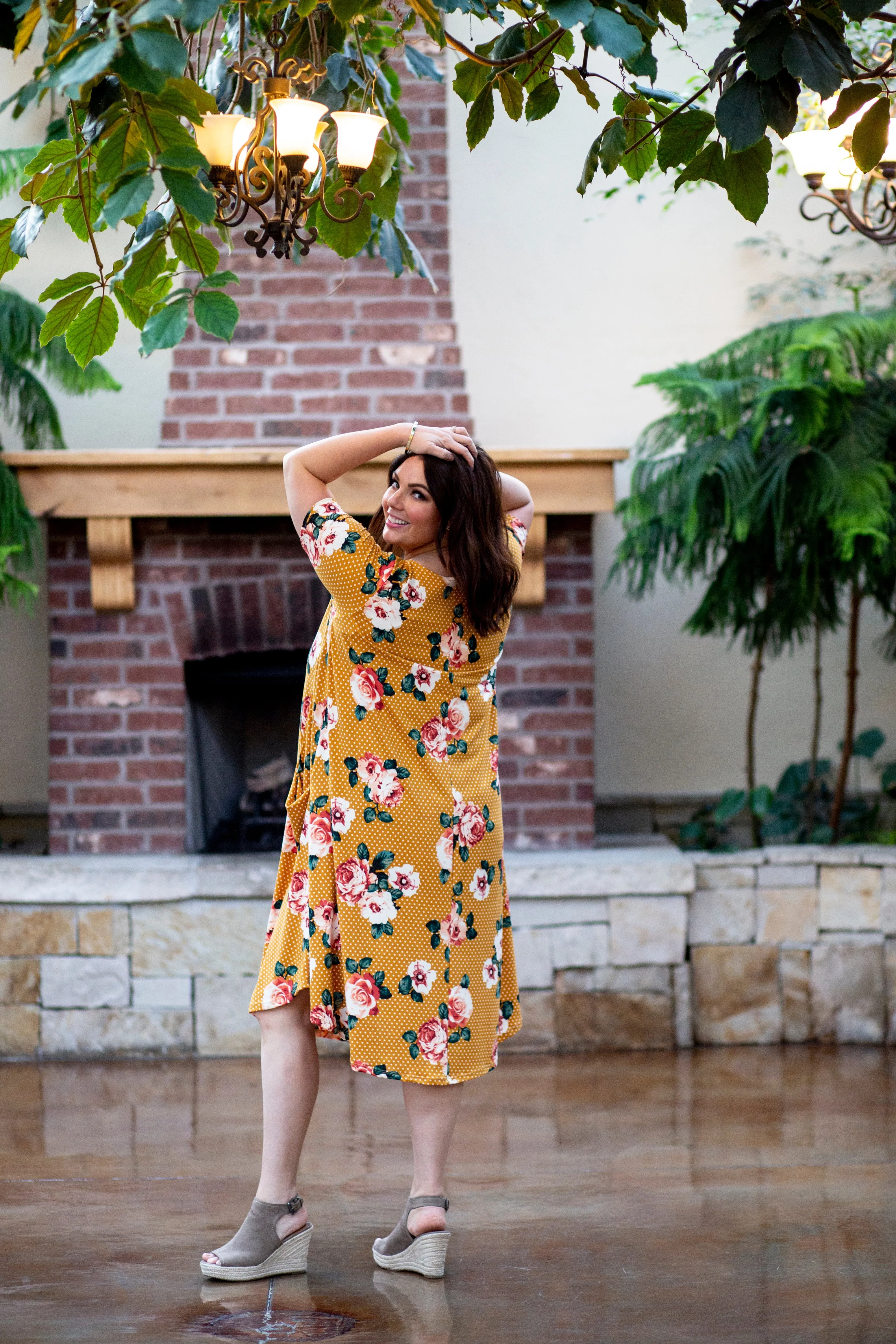 April Dress Mustard Floral Dot