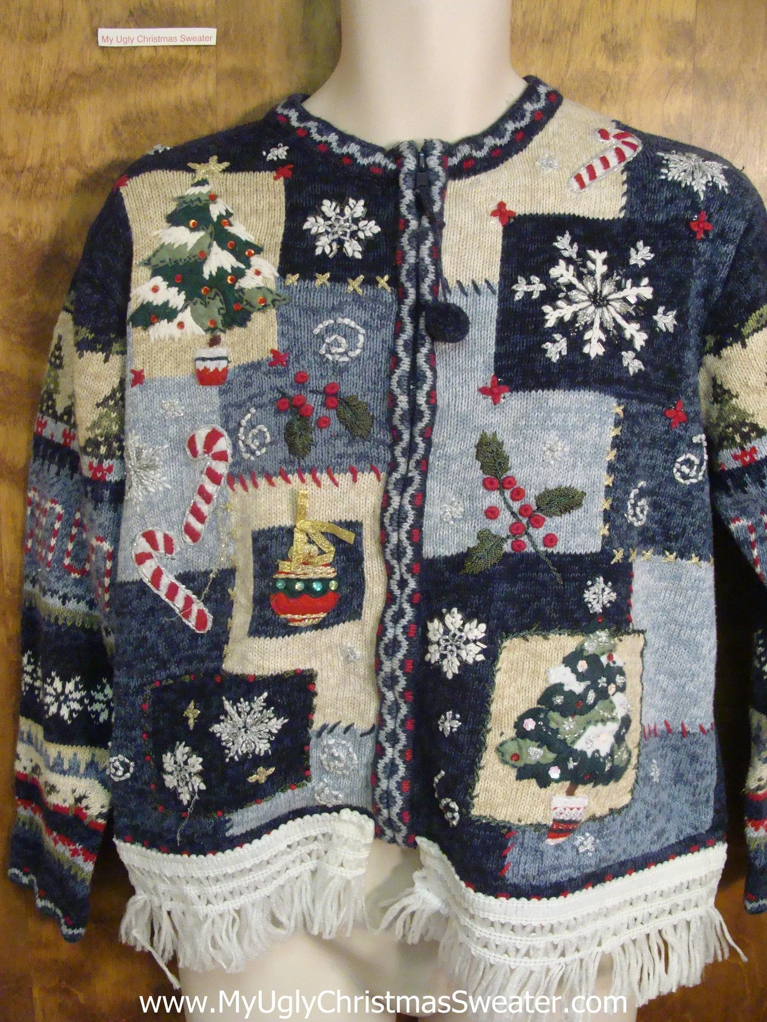 Blue Patchwork Ugly Christmas Jumper