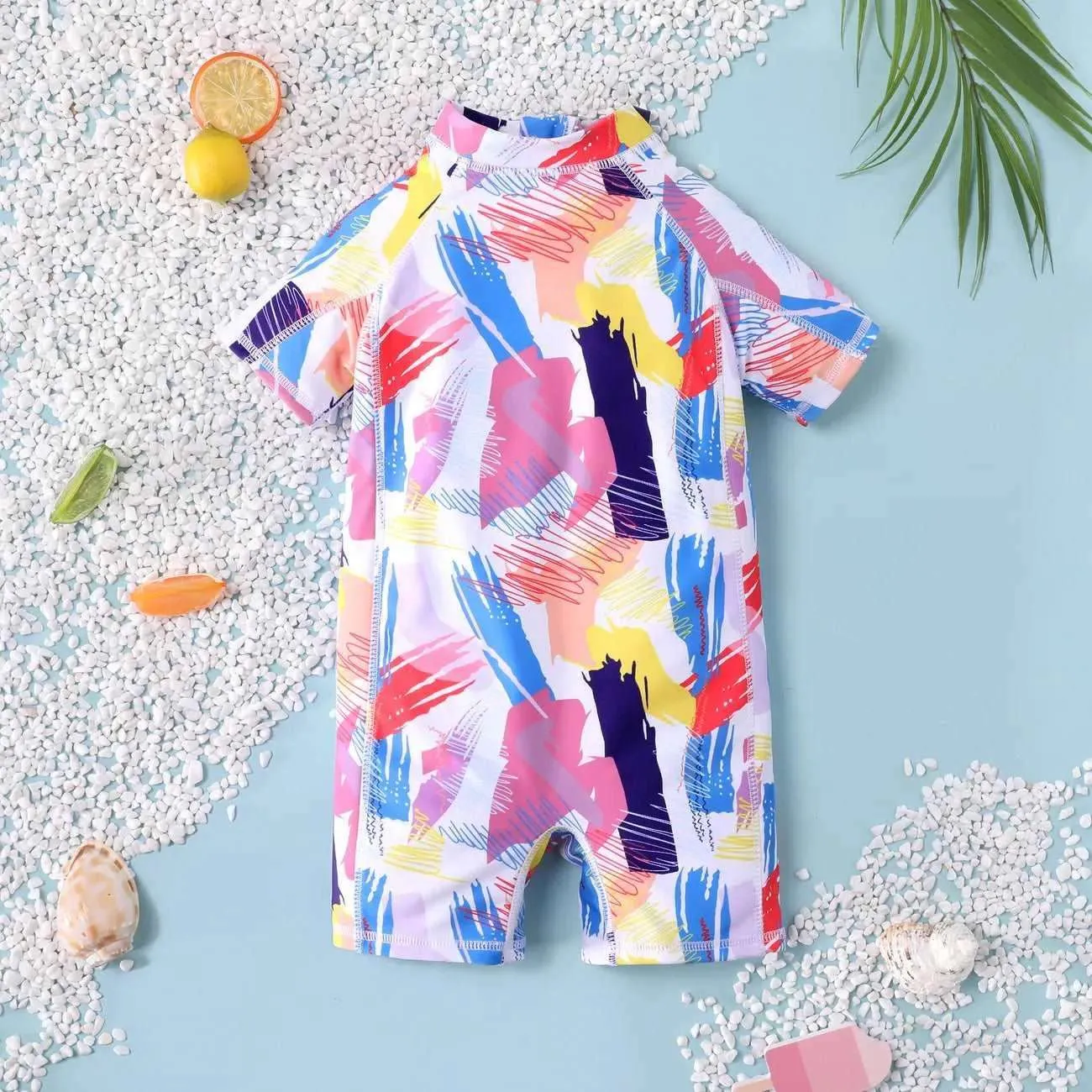 Childlike Graffiti Swimsuit with Stand Collar - Toddler Boy/Girl