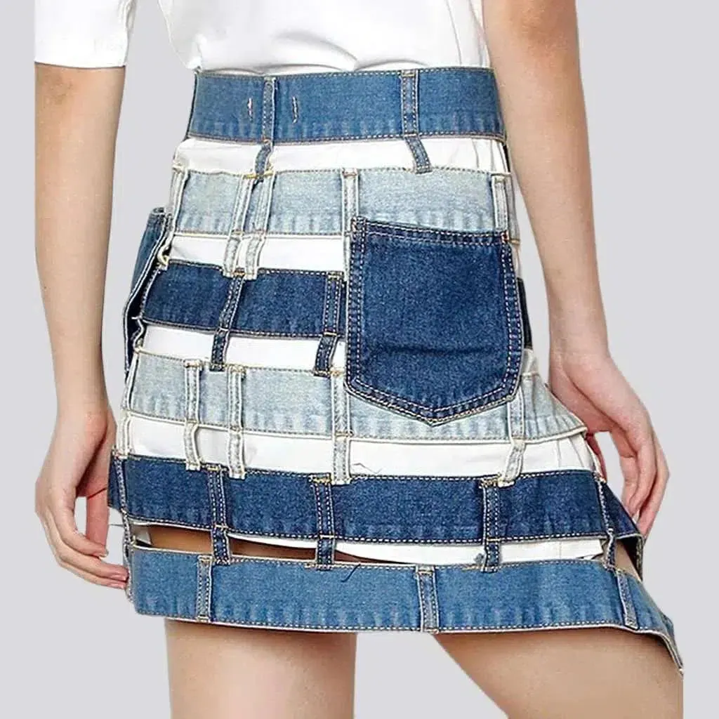 Fashion patchwork denim skirt
 for women