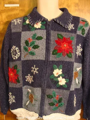 Festive Poinsettias and Flowers Christmas Sweater