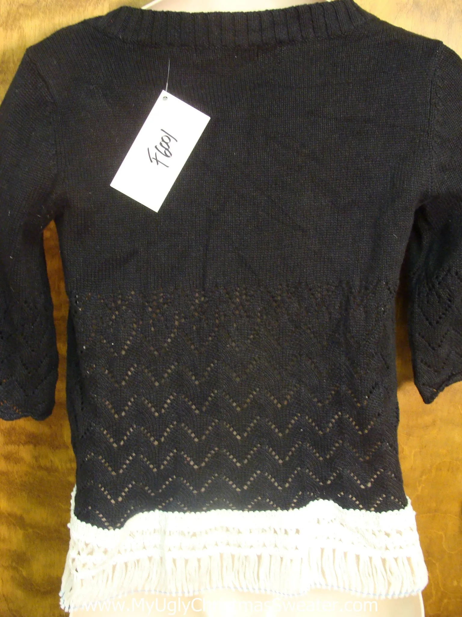Fringe and Poinsettias Ugly Xmas Sweater with Short Sleeves