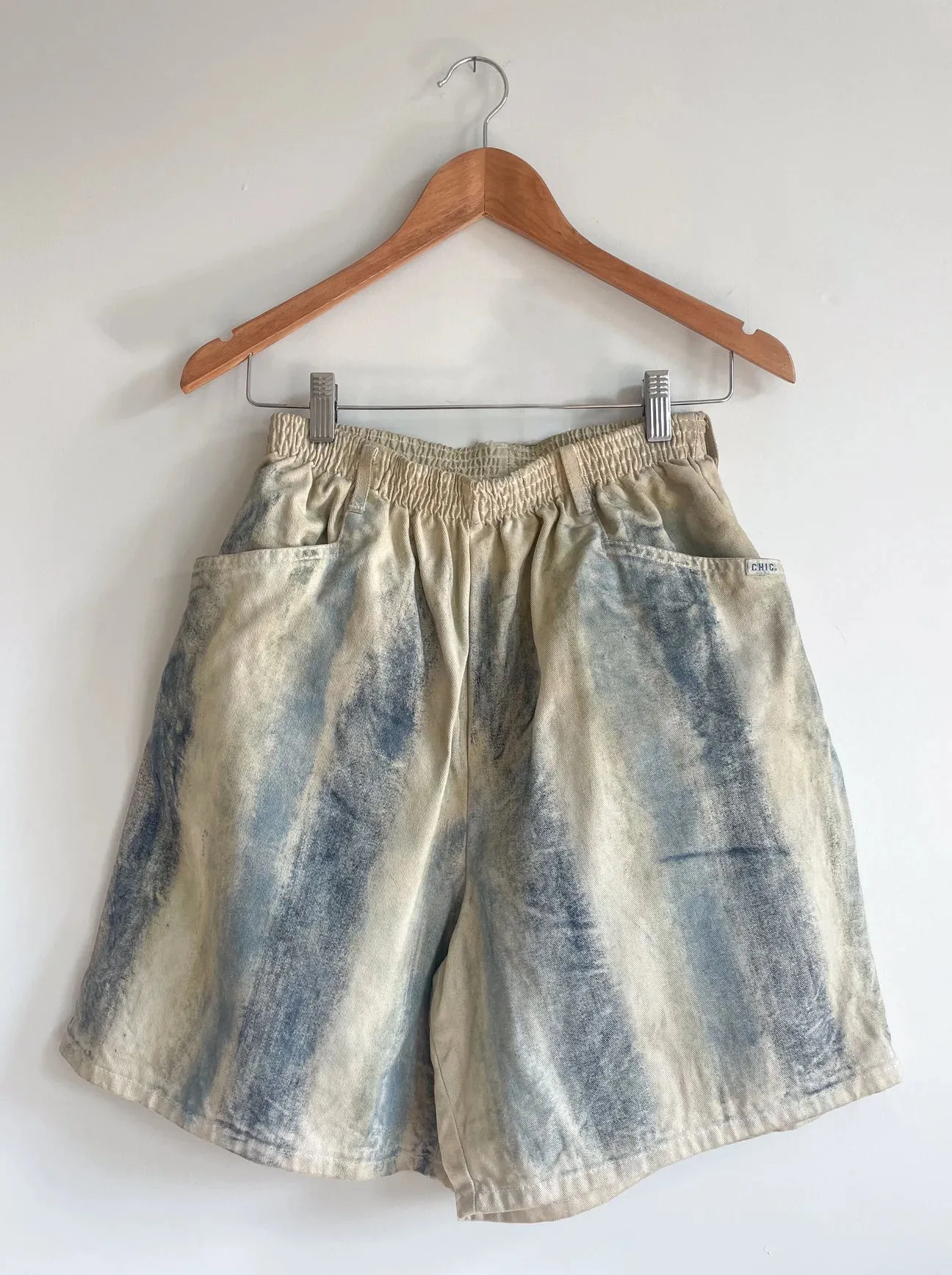 Hand-Painted Cotton Twill High-Waisted Shorts - Indigo Stripe