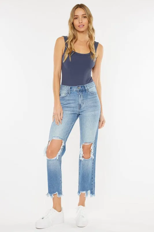High Rise Distressed Mom Jean