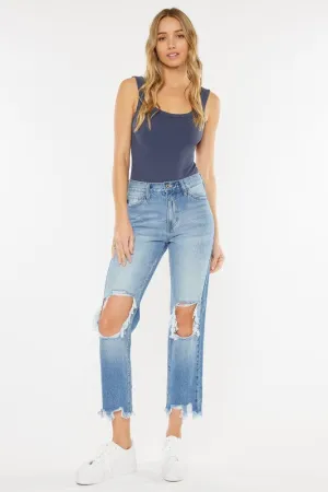 High Rise Distressed Mom Jean