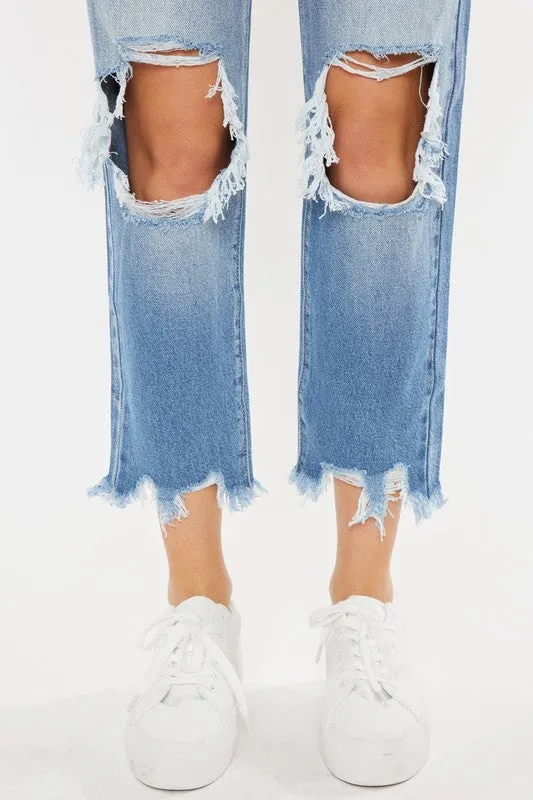 High Rise Distressed Mom Jean