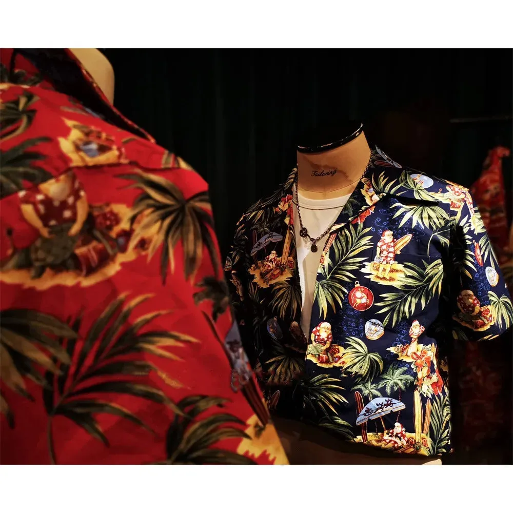 Men's Hawaiian Aloha Floral Print Shirt - Short Sleeves - Cuban Collar - 100% Cotton - Vintage Style