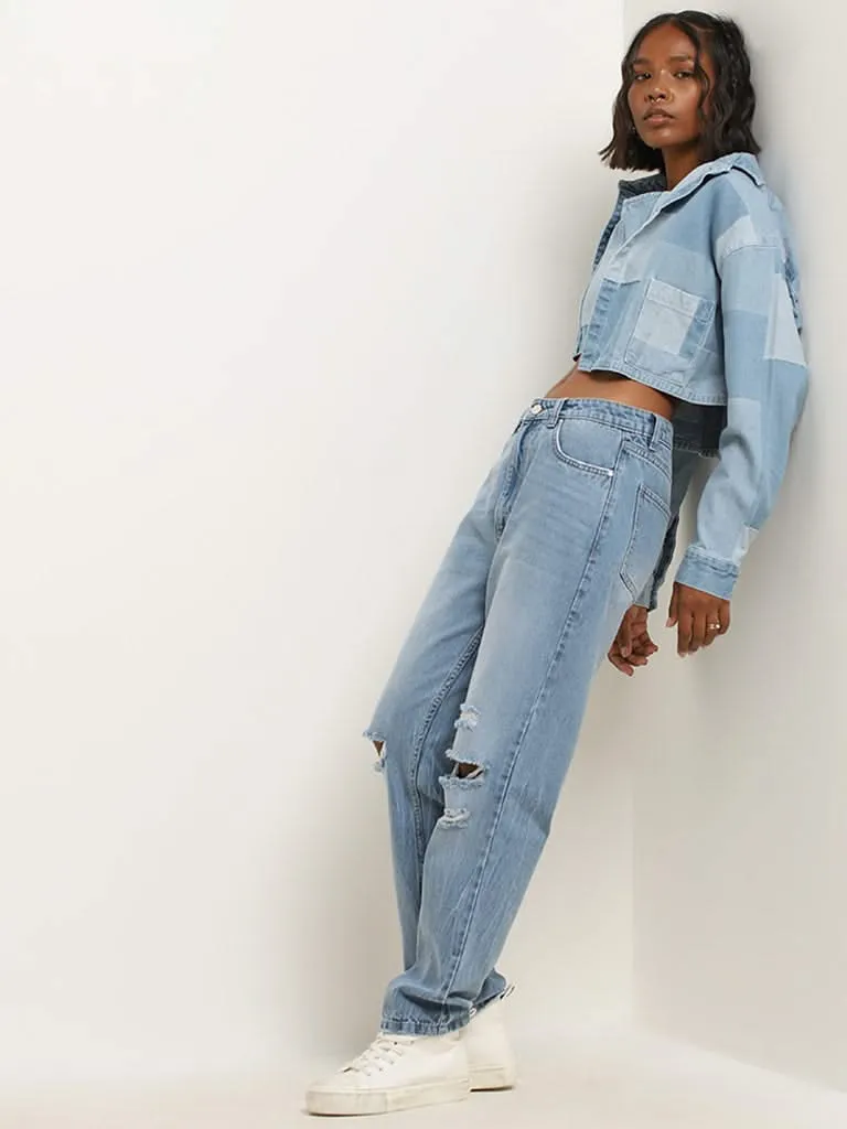 Nuon Blue Patchwork Denim Jacket