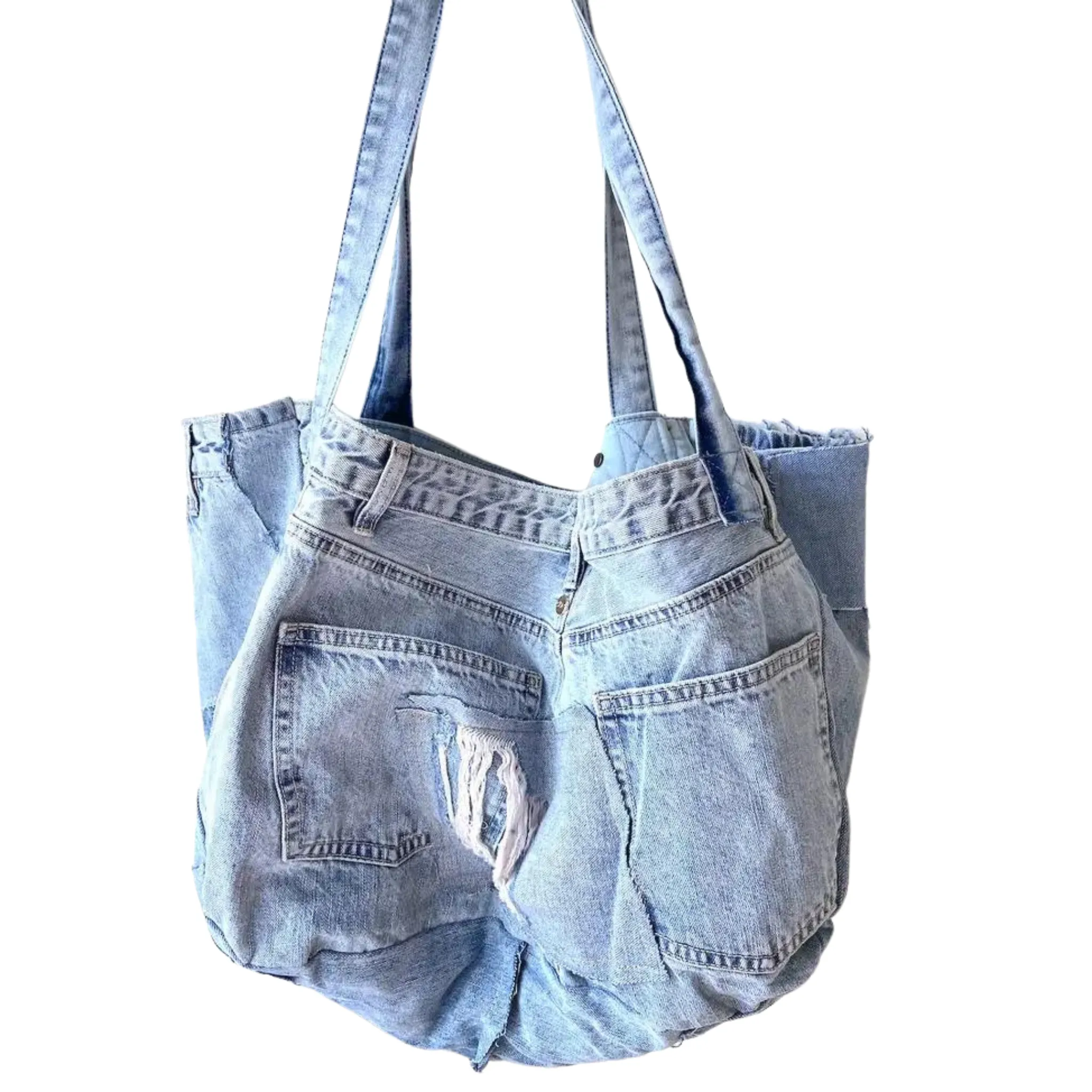 Patchwork Denim Oversized Tote Handbag