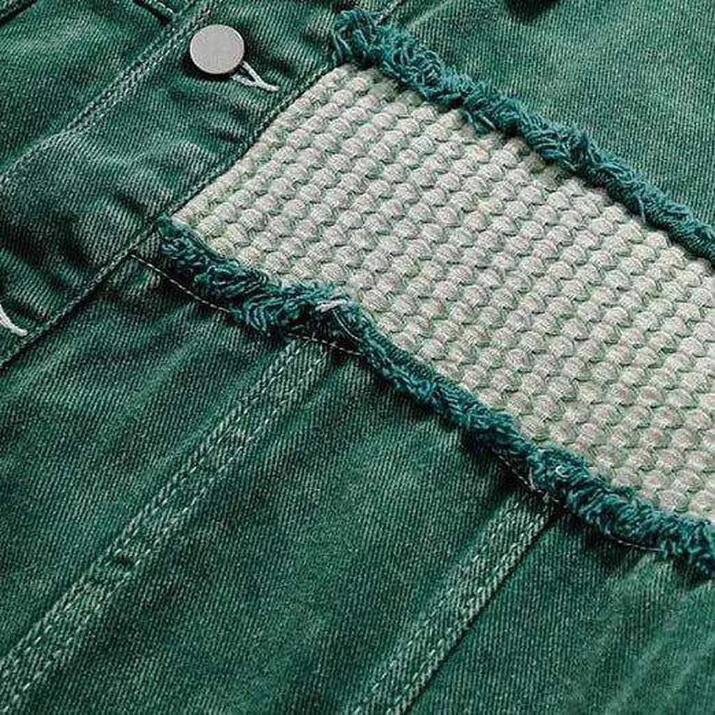 Patchwork green men's denim jacket