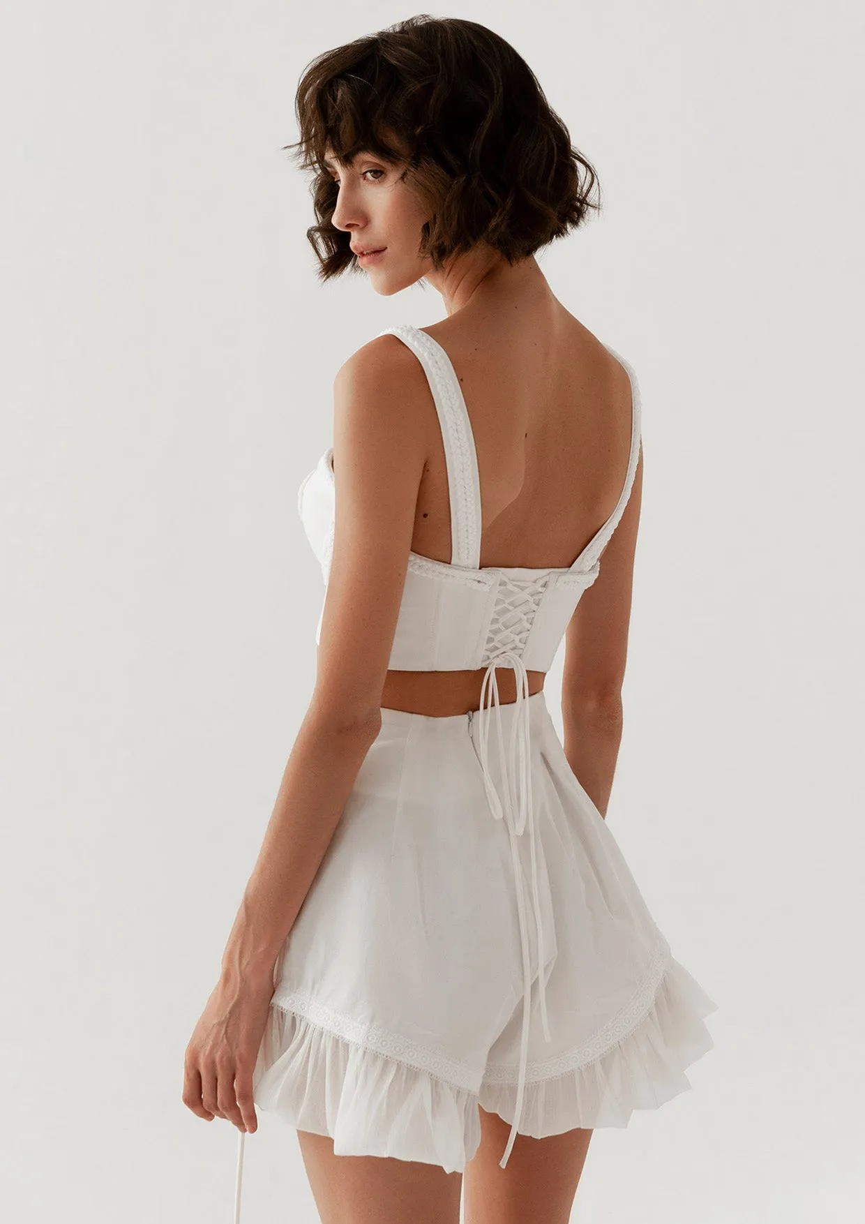 Provance Lace-Up Frilled Cotton Shorts