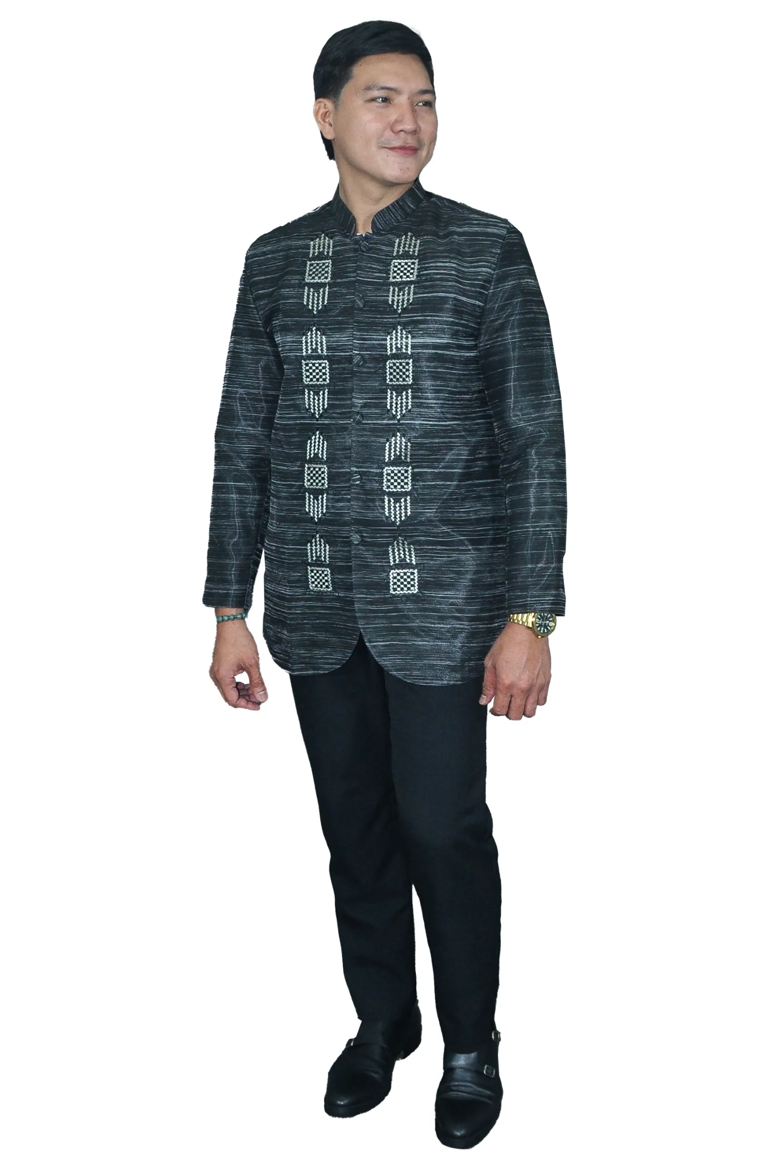 Satin Dusty Black Premium Barong Tagalog Coat - Garry - MR60
