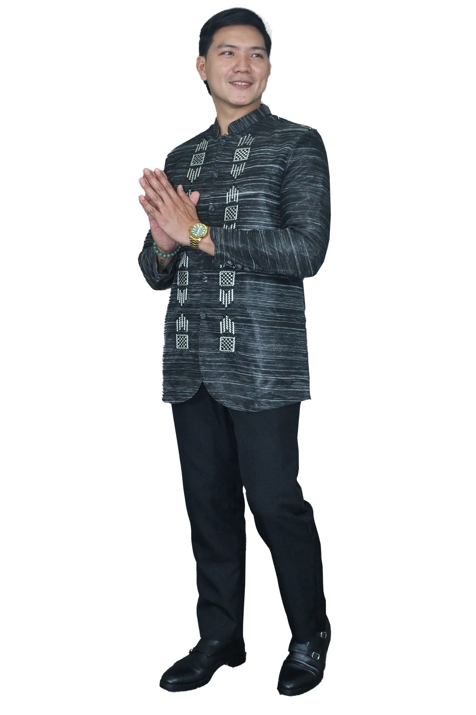 Satin Dusty Black Premium Barong Tagalog Coat - Garry - MR60