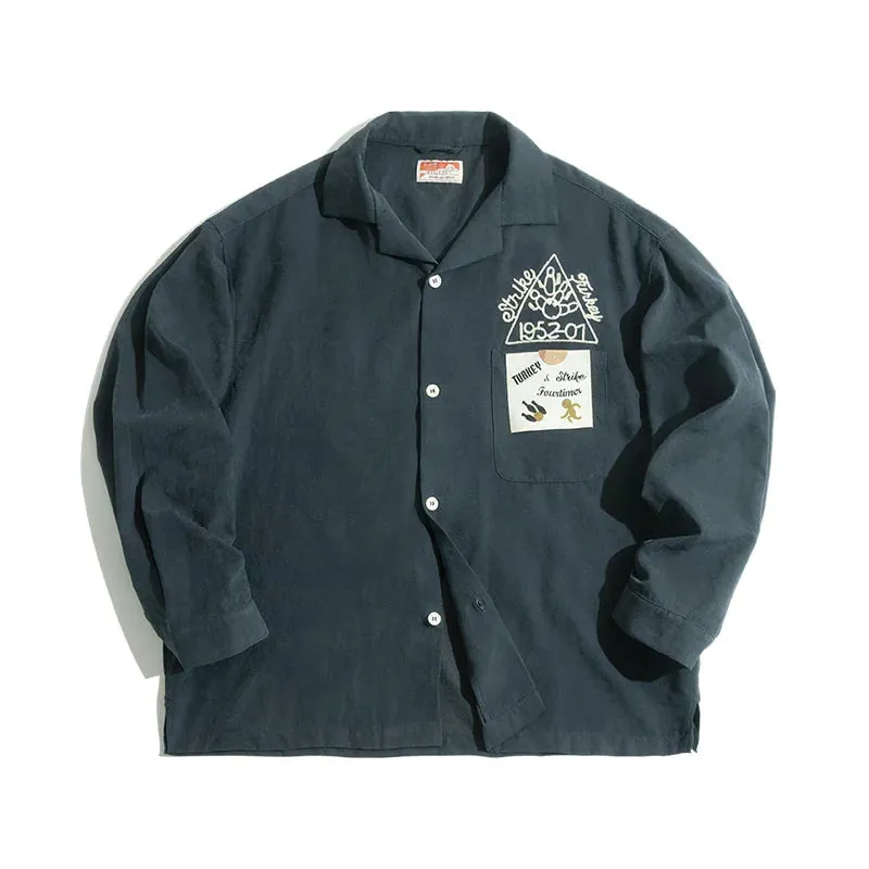 Vintage Dark Green Shirt with Peach Fleece Brushed Embroidery and Polo Neck