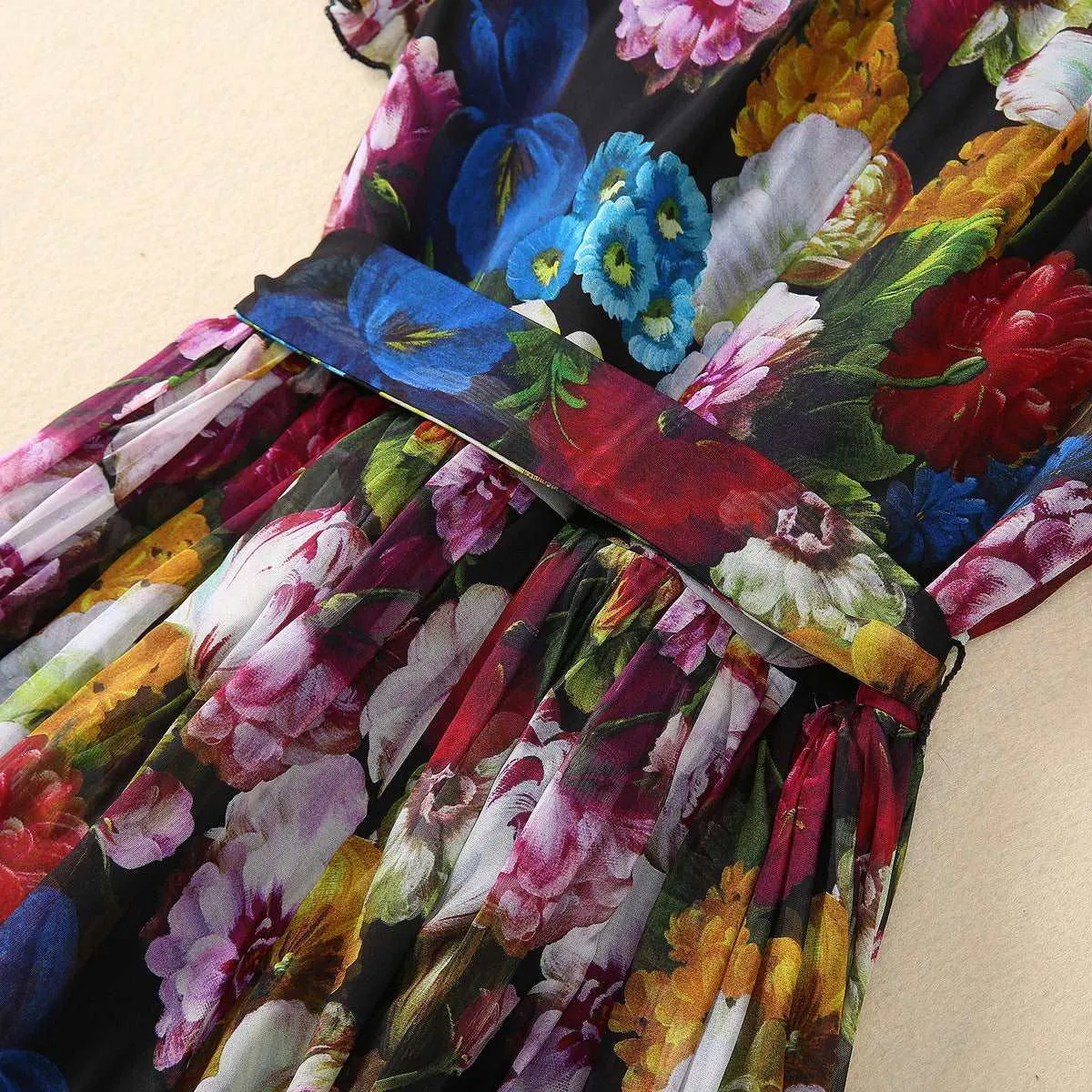 Women's Large Skirt Front Pleated Silk Chiffon Dress