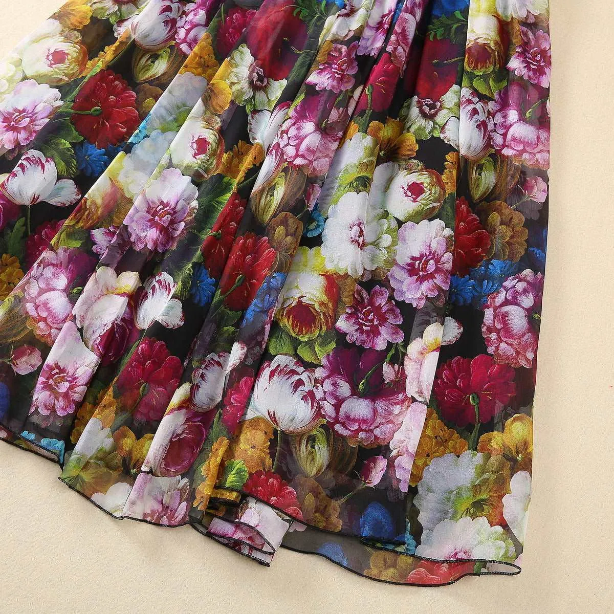 Women's Large Skirt Front Pleated Silk Chiffon Dress