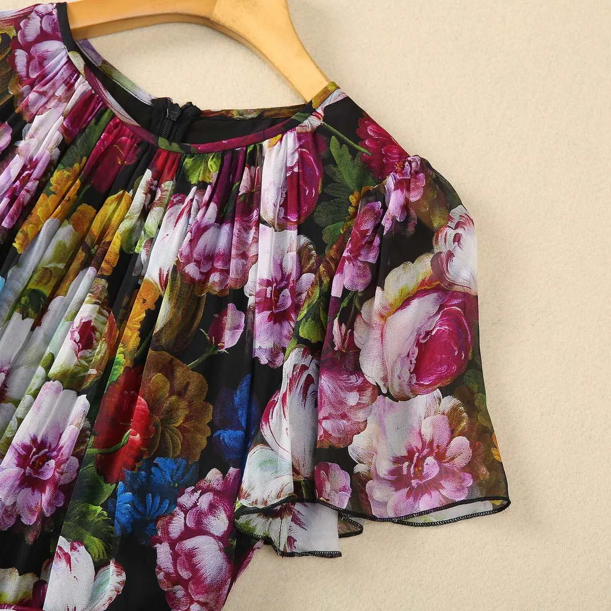 Women's Large Skirt Front Pleated Silk Chiffon Dress